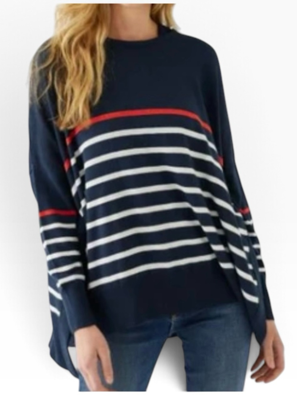 MERSEA THE AMOUR SWEATER Oversized w/HEART PatchNavy/Red/White Stripes One Size
